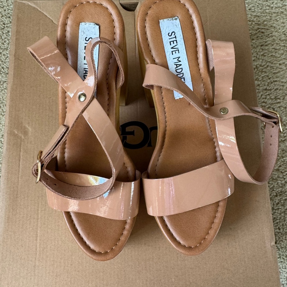Steve Madden Tan Slingback Sandals with Cork Wedge
